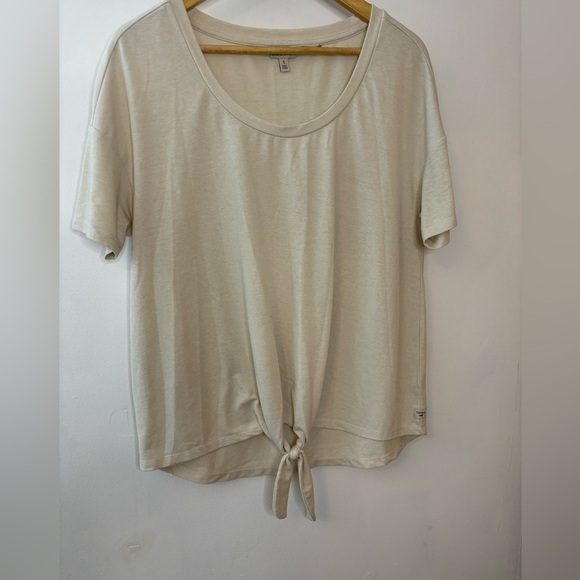 Toad & Co Piru Cream Tie-Front Hemp Short Sleeve Top - Picture 6 of 6